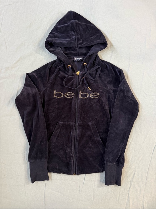 bebe Tops - Women's Bebe Y2K Velvour Rhinestone Full Zip Hoodie Black XS.